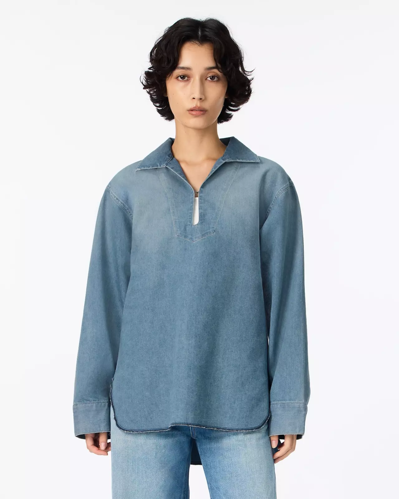 WOMEN | Light Denim Skipper Shirt 7oz Medium Indigo,MEDIUM INDIGO, large image number 5