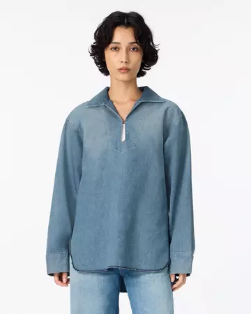 WOMEN | Light Denim Skipper Shirt 7oz Medium Indigo,MEDIUM INDIGO, large image number 5