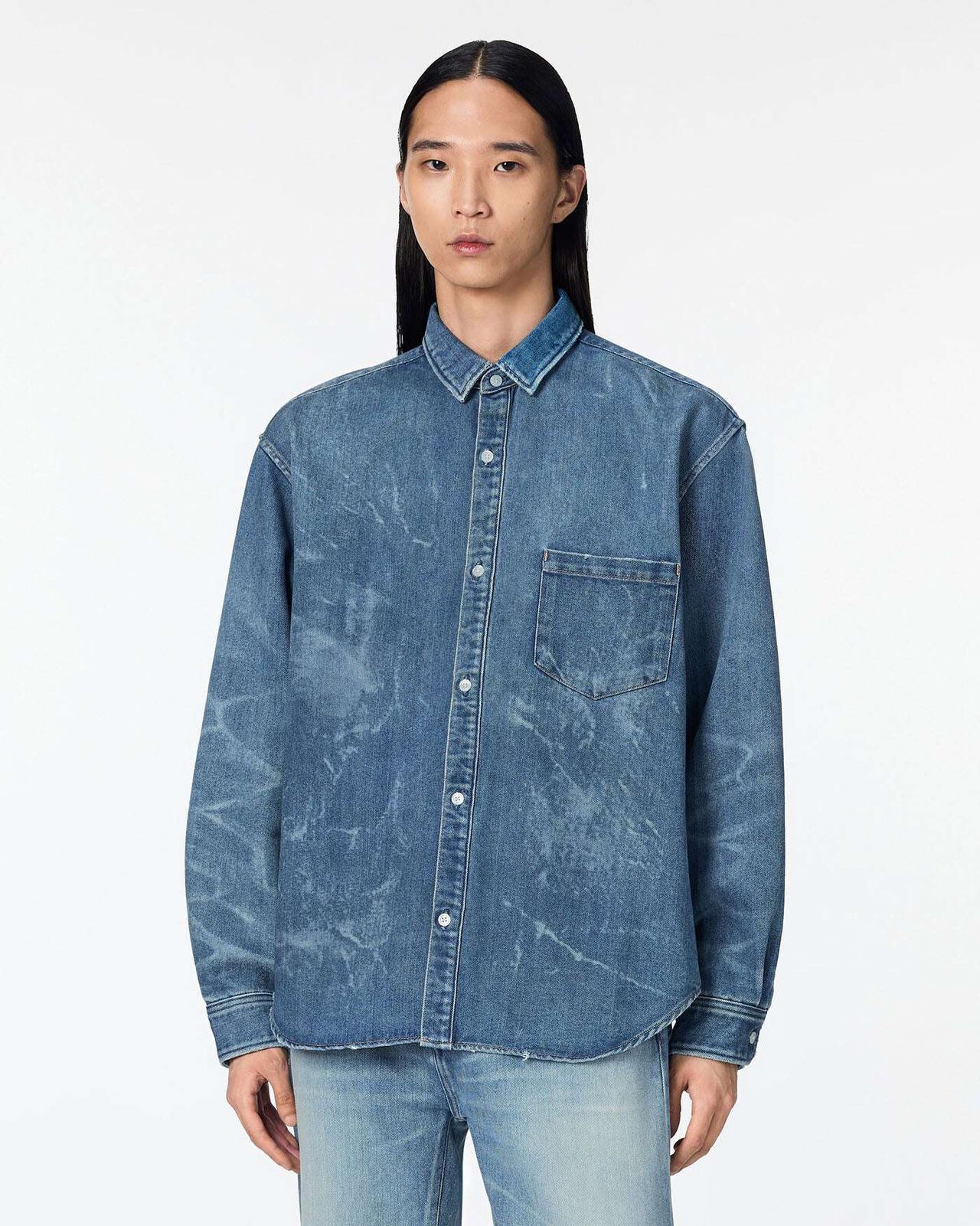 MEN | Light Relax Fit L/S Shirt 9oz Medium Indigo,MEDIUM INDIGO, large image number 0