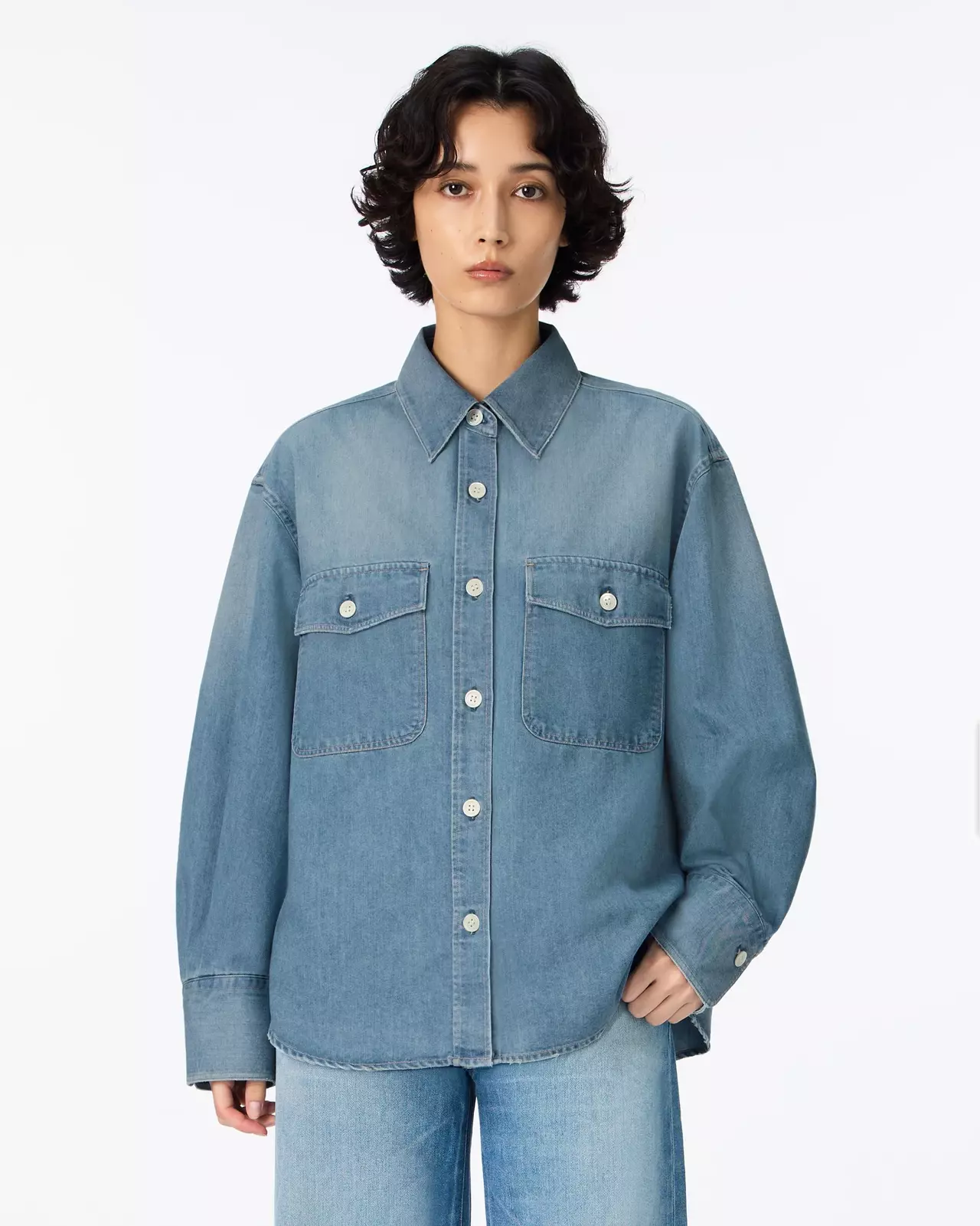 WOMEN | Light Denim Work Shirt 7oz Medium Indigo,MEDIUM INDIGO, large image number 0