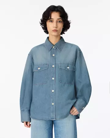 WOMEN | Light Denim Work Shirt 7oz Medium Indigo,MEDIUM INDIGO, large image number 0