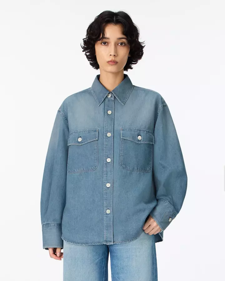 WOMEN | Light Denim Work Shirt 7oz Medium Indigo,, medium