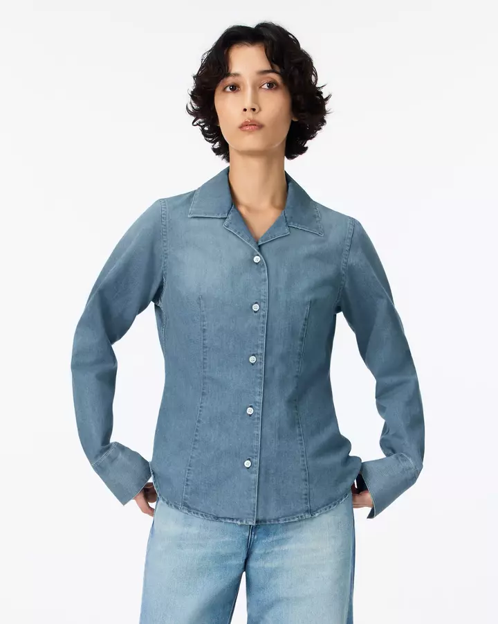 WOMEN | Light Denim Compact Shirt 7oz Medium Indigo,, medium