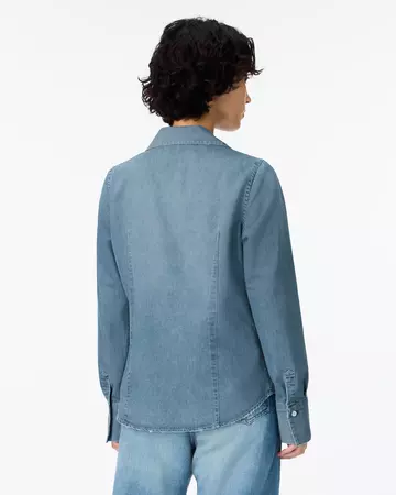 WOMEN | Light Denim Compact Shirt 7oz Medium Indigo,MEDIUM INDIGO, large image number 2