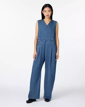 WOMEN | Light Denim Overalls 9oz Medium Indigo,MEDIUM INDIGO, large image number 0