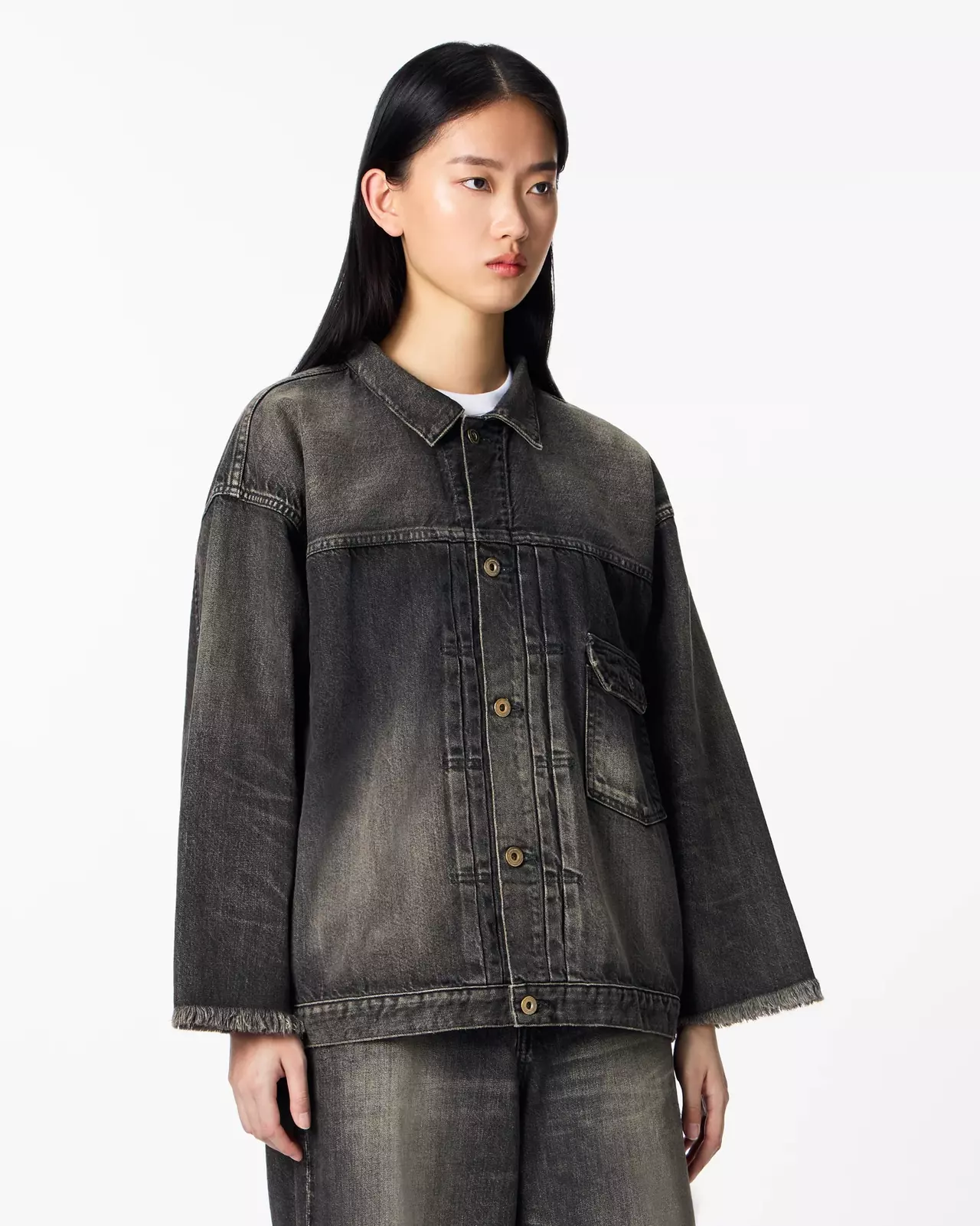 WOMEN | Cutoff Denim Jacket 11oz Washed Black,BLACK, large image number 1