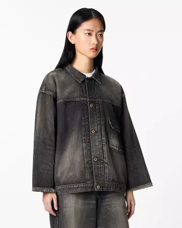 WOMEN | Cutoff Denim Jacket 11oz Washed Black,BLACK, large image number 1