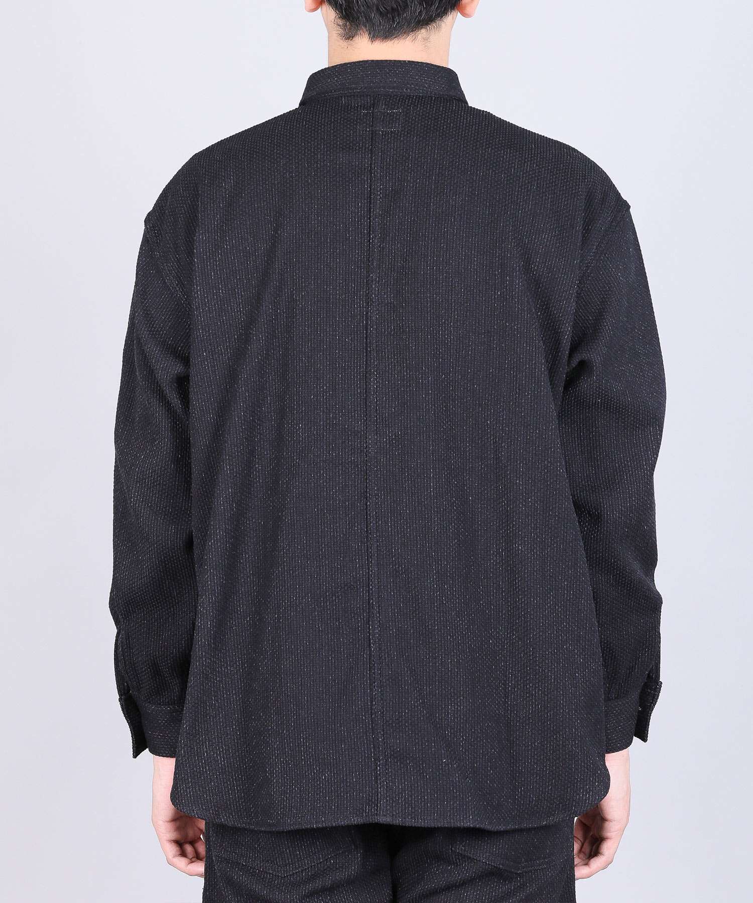 Sashiko Black Big Shirt Jacket - 11oz Black Sashiko