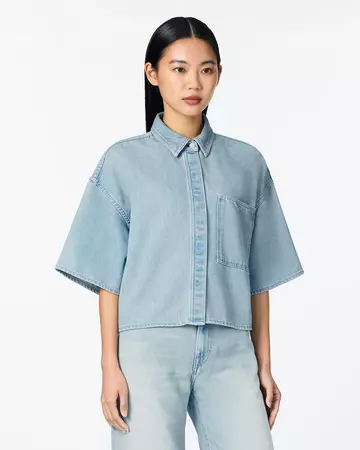 WOMEN | Light Denim SS Shirt 9oz Light Indigo,LIGHT INDIGO, large image number 1