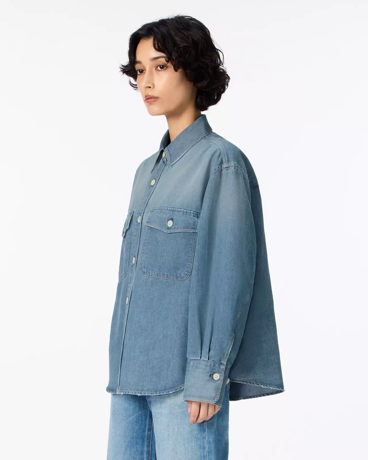 WOMEN | Light Denim Work Shirt 7oz Medium Indigo,MEDIUM INDIGO, large image number 1