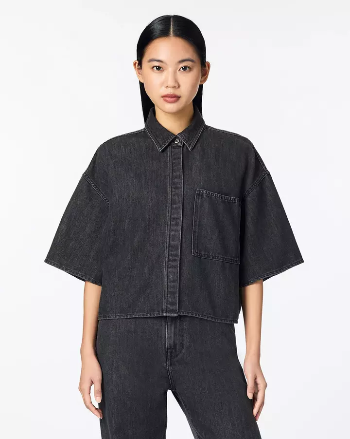 WOMEN | Light Denim SS Shirt 9oz Washed Black,, medium