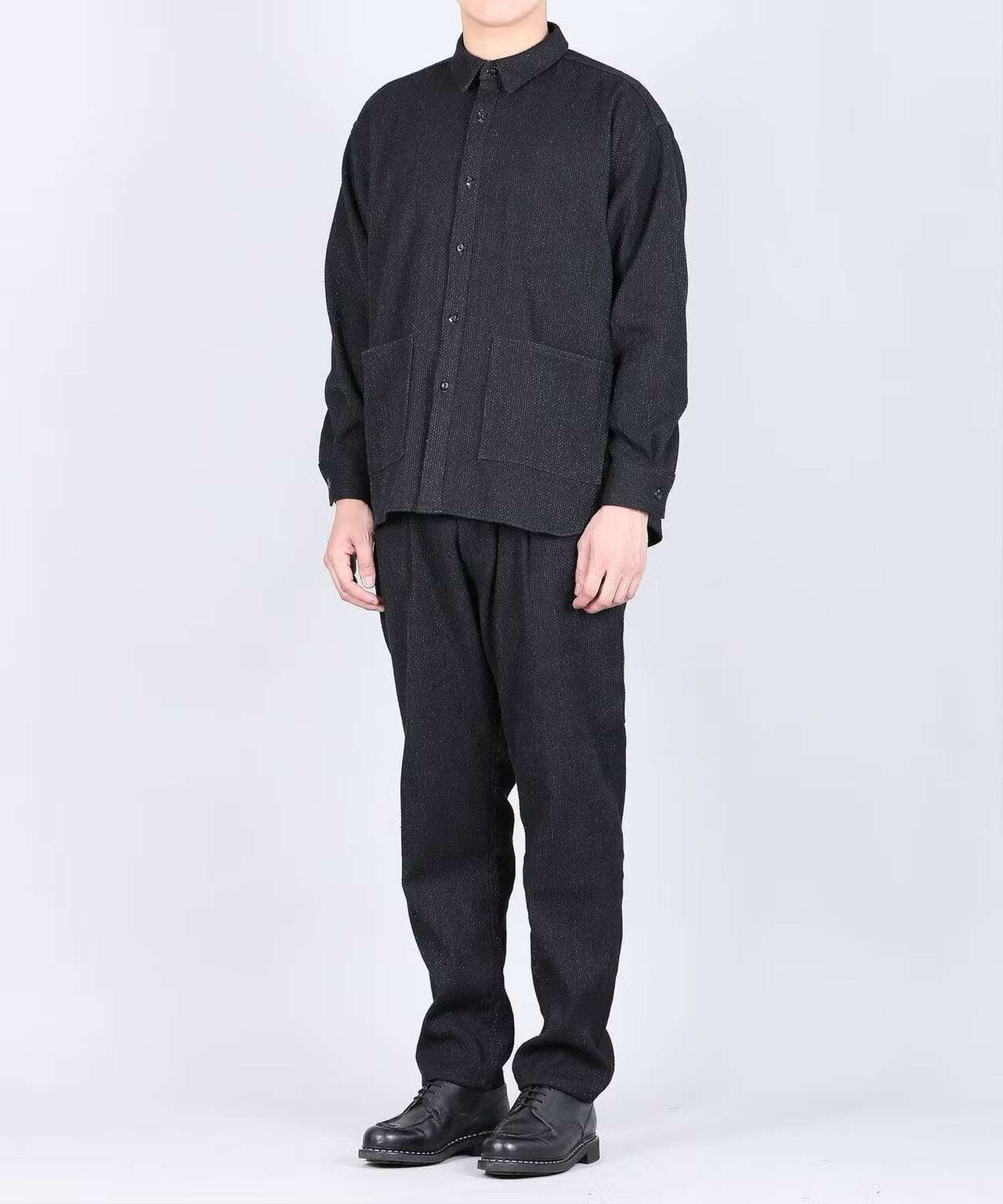 Sashiko Black Big Shirt Jacket,BLACK, large image number 4