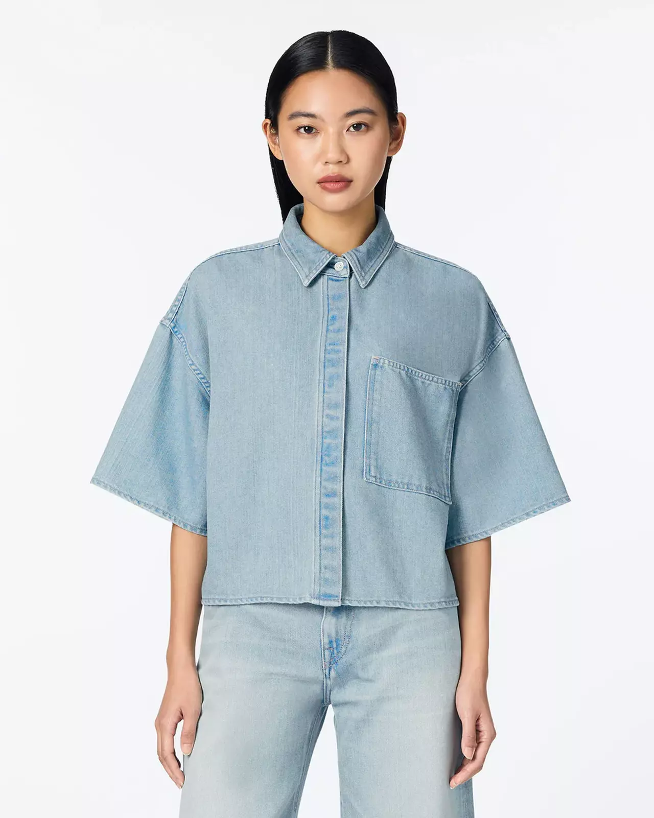 WOMEN | Light Denim SS Shirt 9oz Light Indigo,LIGHT INDIGO, large image number 0