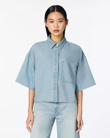 WOMEN | Light Denim SS Shirt 9oz Light Indigo,LIGHT INDIGO, large image number 0