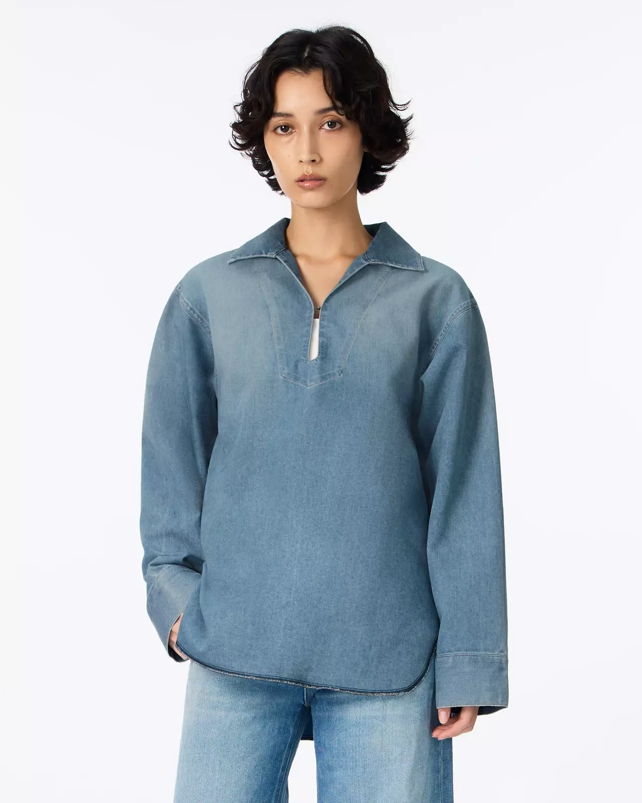 WOMEN | Light Denim Skipper Shirt 7oz Medium Indigo,MEDIUM INDIGO, large image number 0