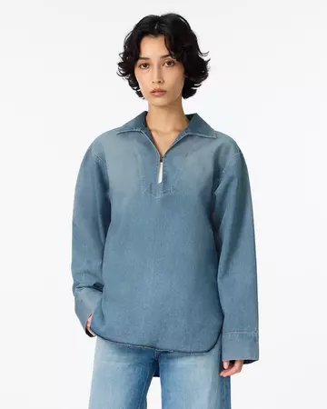 WOMEN | Light Denim Skipper Shirt 7oz Medium Indigo,MEDIUM INDIGO, large image number 0