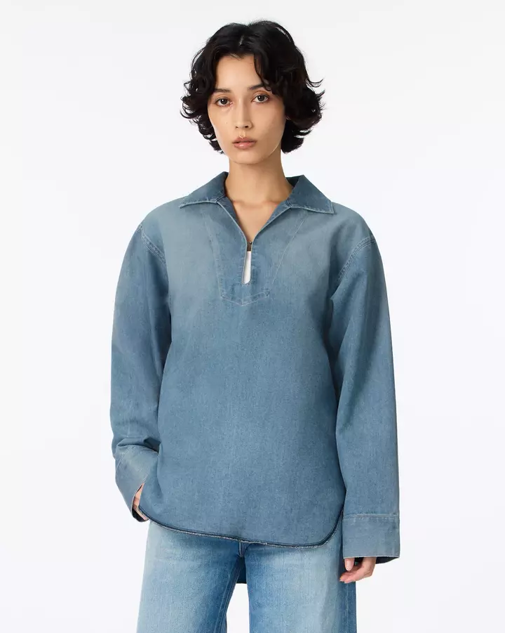 WOMEN | Light Denim Skipper Shirt 7oz Medium Indigo,, medium