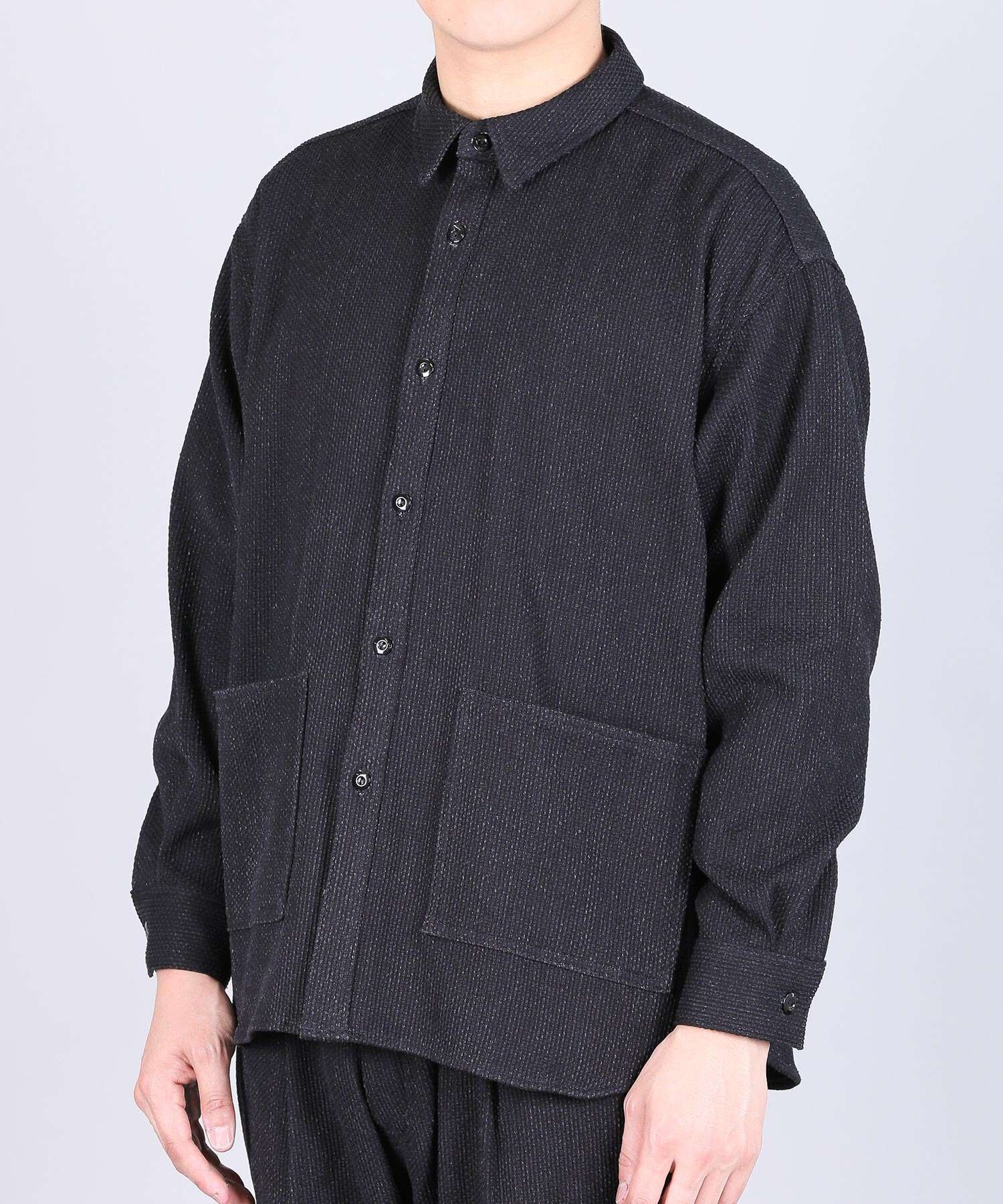 Sashiko Big Shirt Jacket (Black)