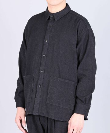 Sashiko Black Big Shirt Jacket - 11oz Black Sashiko-BLK-L,BLACK, small image number 1