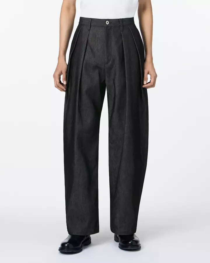 MEN | Light Two Tuck Loose Trousers 9oz Black,, medium