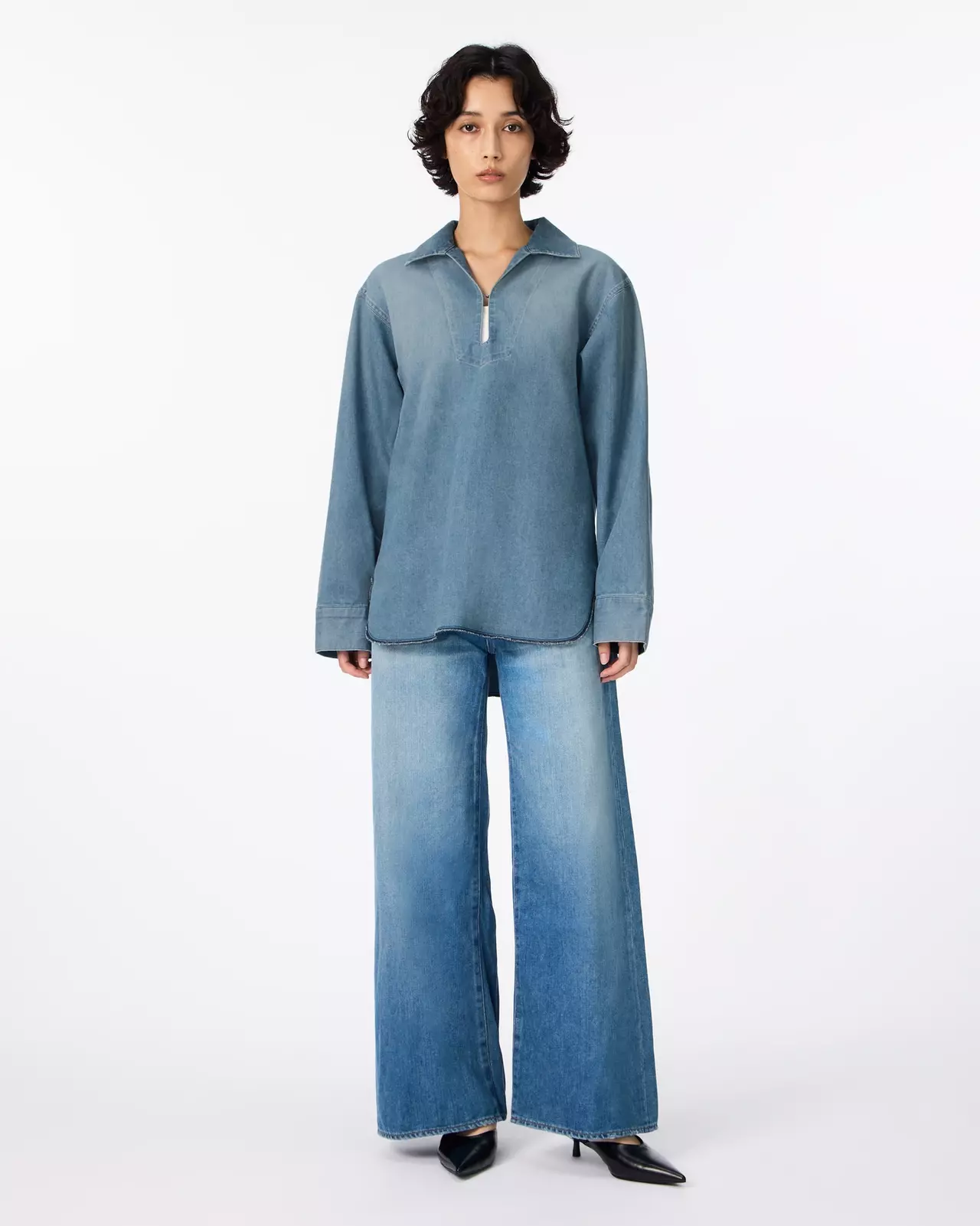 WOMEN | Light Denim Skipper Shirt 7oz Medium Indigo,MEDIUM INDIGO, large image number 4