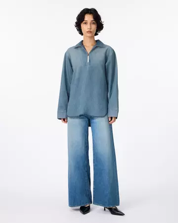 WOMEN | Light Denim Skipper Shirt 7oz Medium Indigo,MEDIUM INDIGO, large image number 4