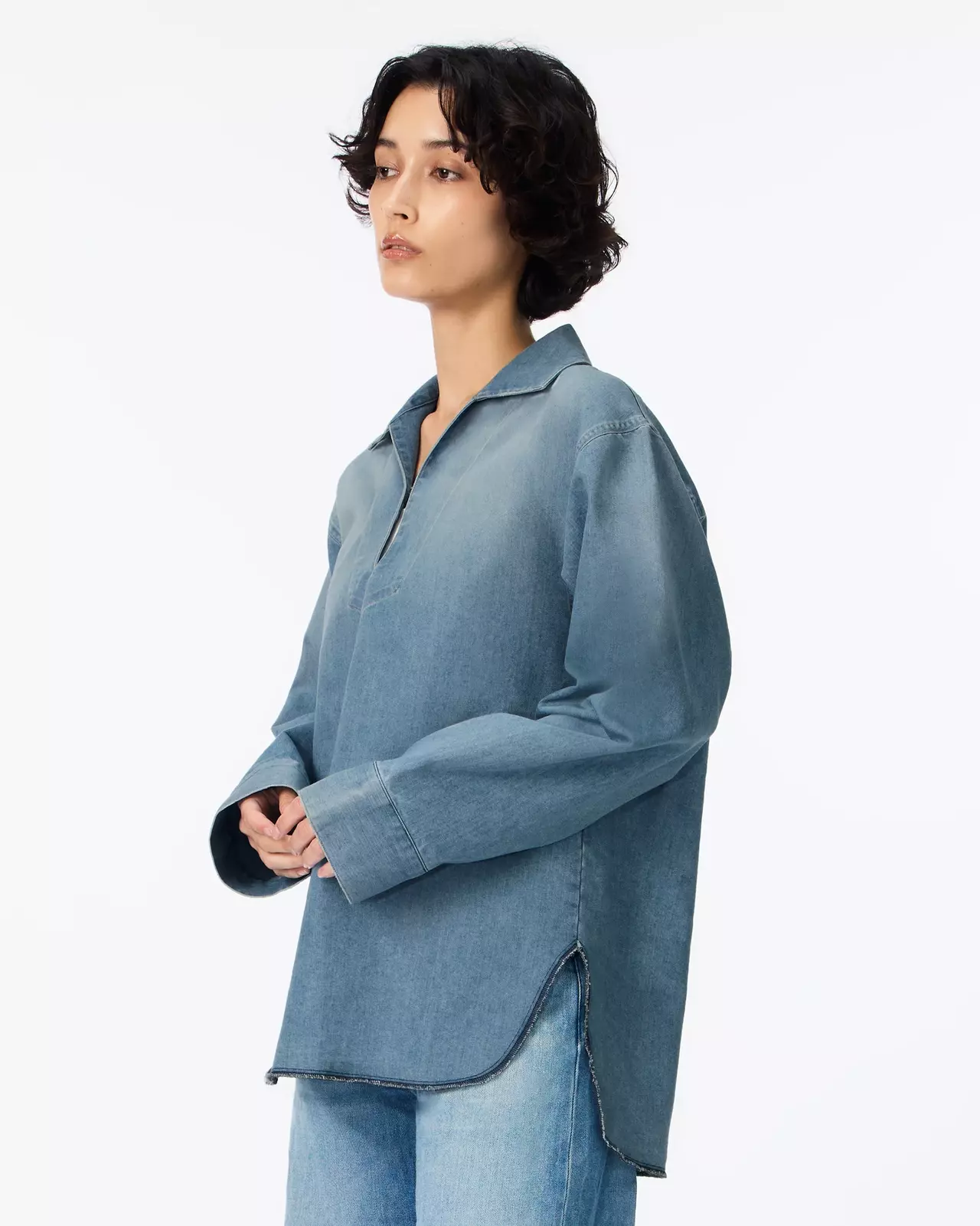 WOMEN | Light Denim Skipper Shirt 7oz Medium Indigo,MEDIUM INDIGO, large image number 1