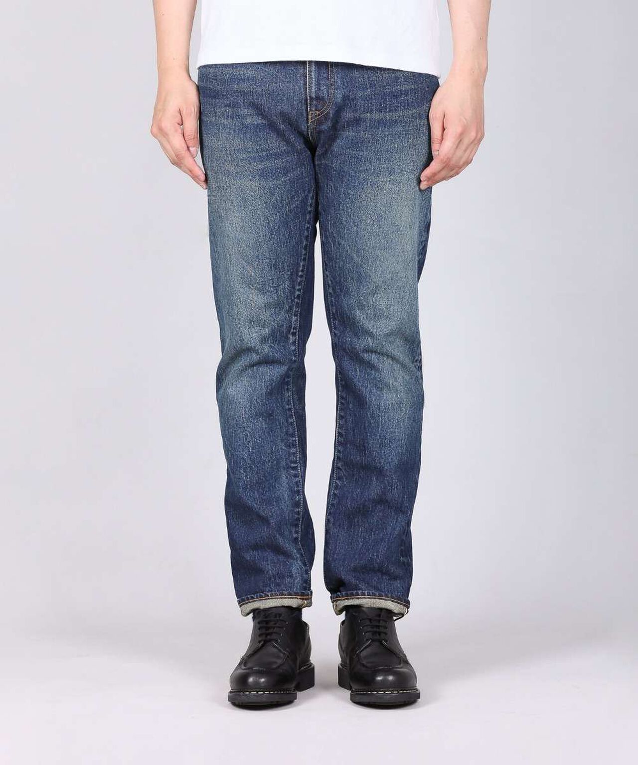 J301(D01) 14.8oz US Cotton Straight Selvedge Jeans (Aging Wash)-DID-34,DARK INDIGO, large image number 0