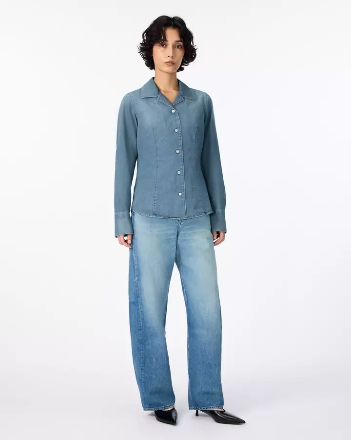 トップス COMPACT DENIM SHIRTS WOMEN | Light Denim Compact Shirt 7oz Medium Indigo