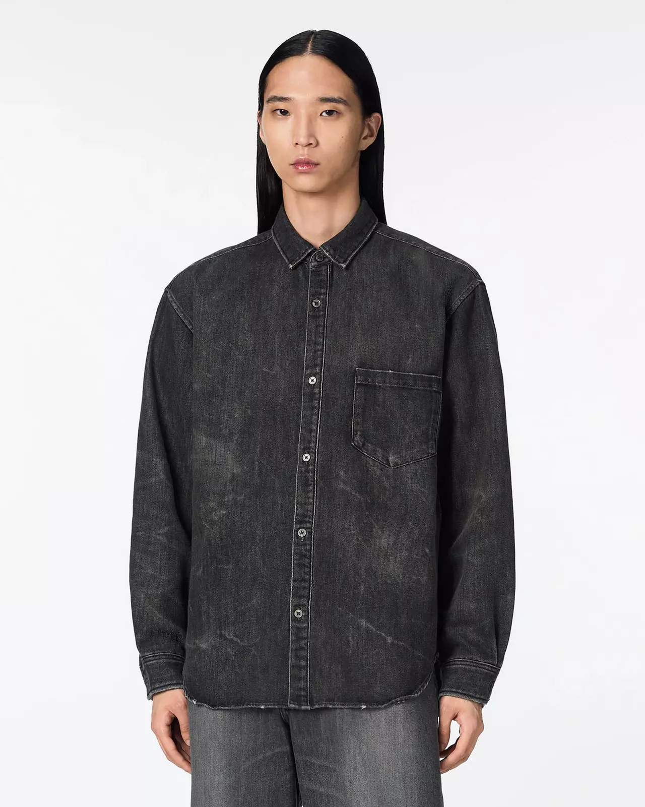 MEN | Light Relax Fit L/S Shirt 9oz Washed Black,WASHED BLACK, large image number 0