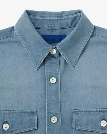 WOMEN | Light Denim Work Shirt 7oz Medium Indigo,MEDIUM INDIGO, large image number 7
