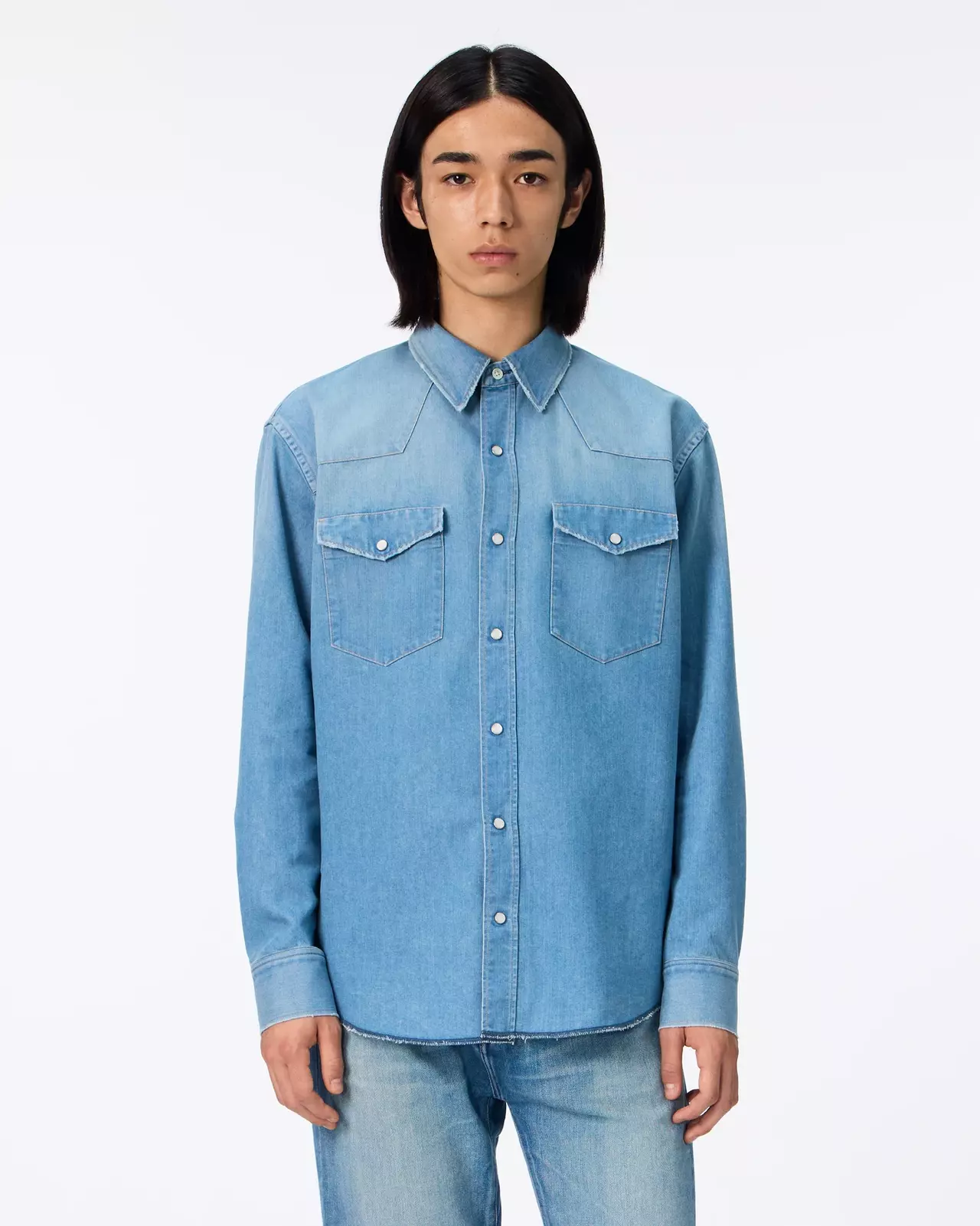 MEN | Light Denim Western Shirt 7oz Medium Indigo,MEDIUM INDIGO, large image number 5