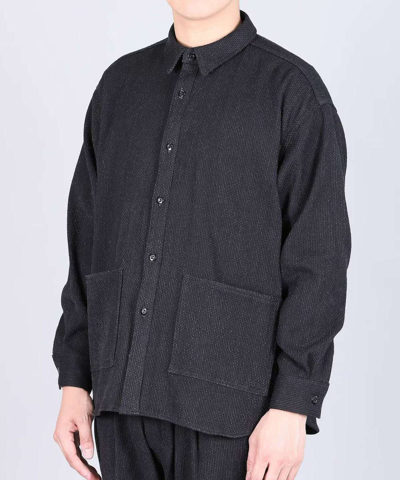 Sashiko Black Big Shirt Jacket,BLACK, large image number 1