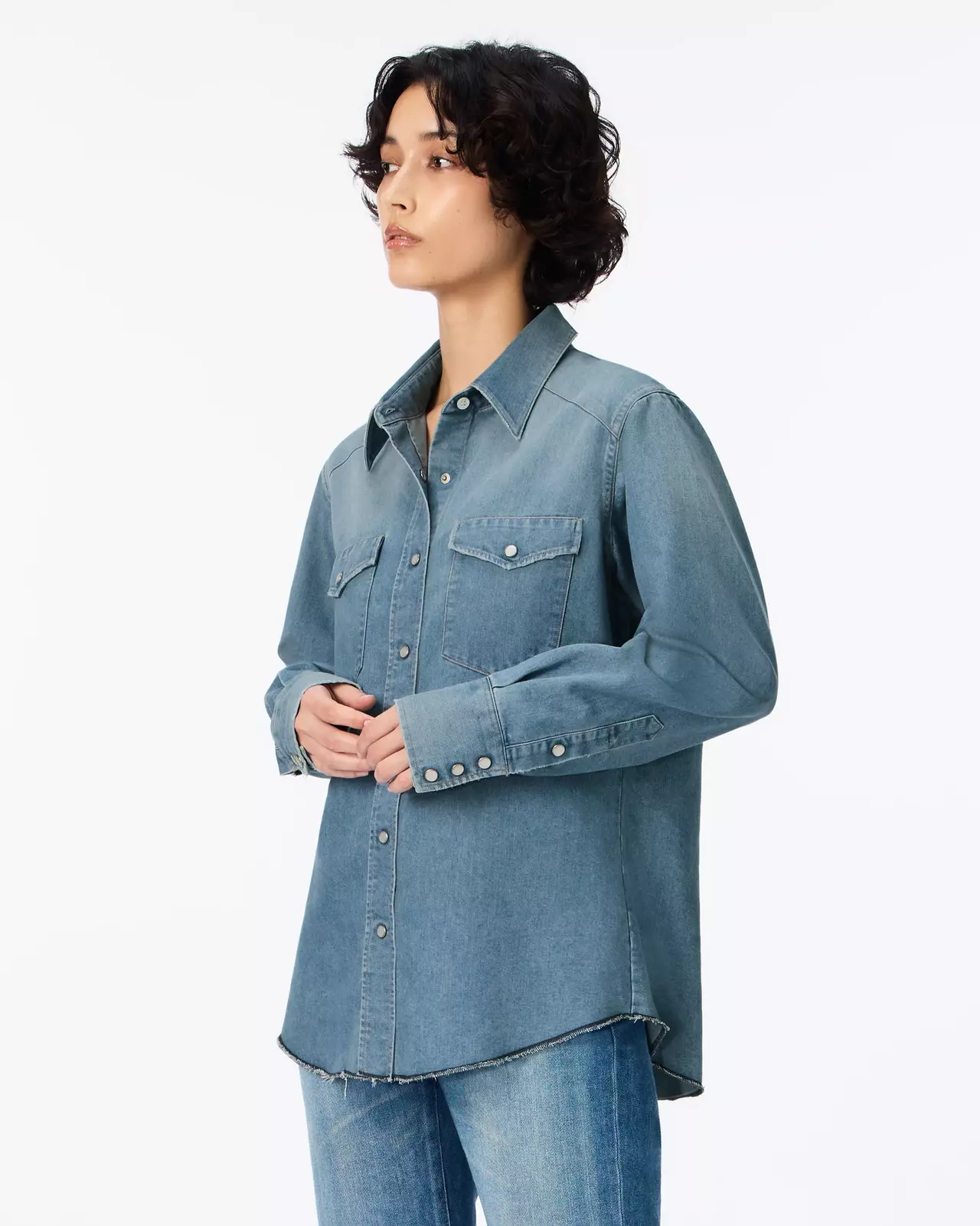 WOMEN | Light Denim Western Shirt 7oz Medium Indigo,MEDIUM INDIGO, large image number 1