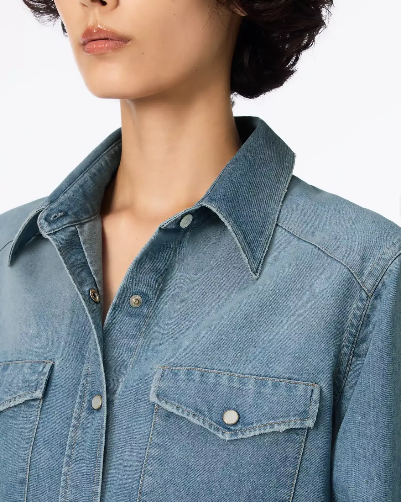 WOMEN | Light Denim Western Shirt 7oz Medium Indigo,MEDIUM INDIGO, large image number 3