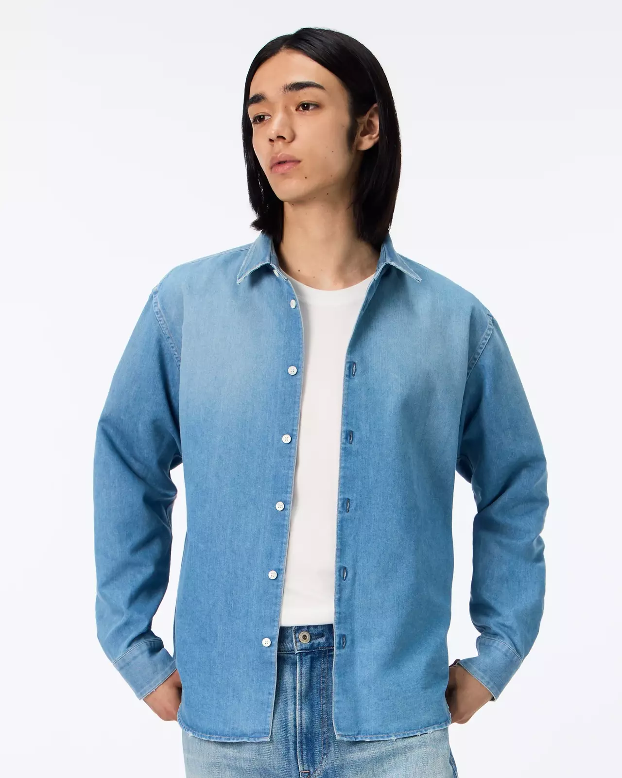 MEN | Light Denim Regular Shirt 7oz Medium Indigo,MEDIUM INDIGO, large image number 0