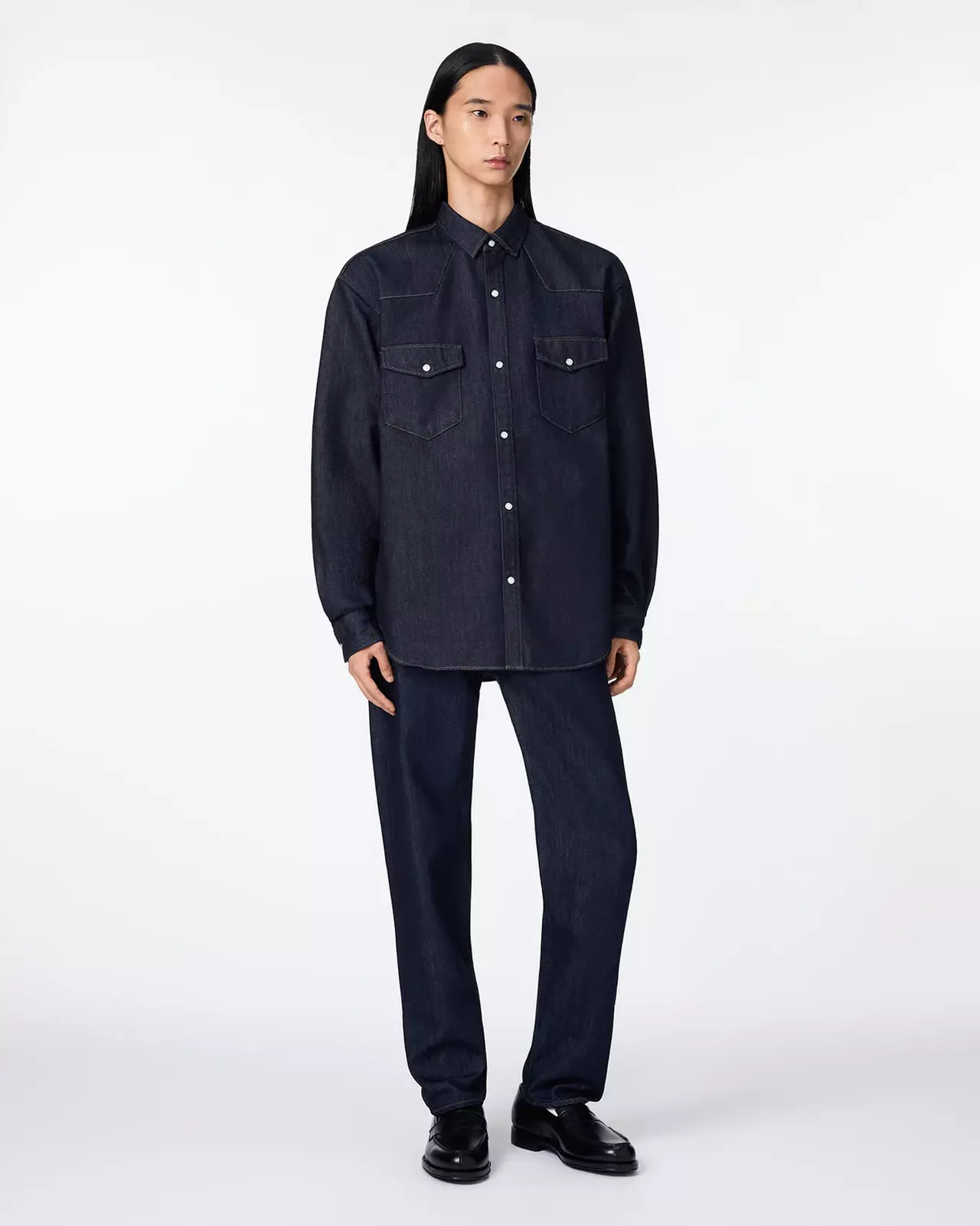 MEN | Light Relax Fit L/S Western Shirt 9oz,INDIGO, large image number 3