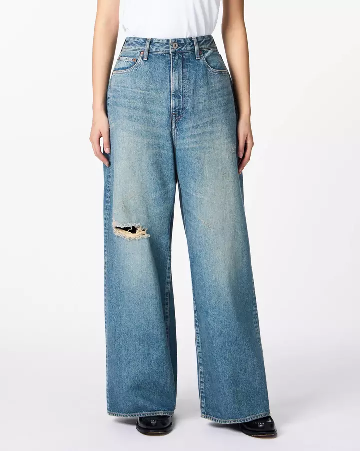 WOMEN | Damage Loose Jeans 11oz Medium Indigo,, medium