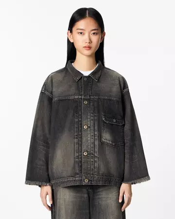 WOMEN | Cutoff Denim Jacket 11oz Washed Black,BLACK, large image number 0
