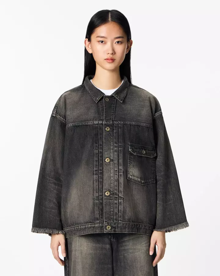 WOMEN | Cutoff Denim Jacket 11oz Washed Black,, medium