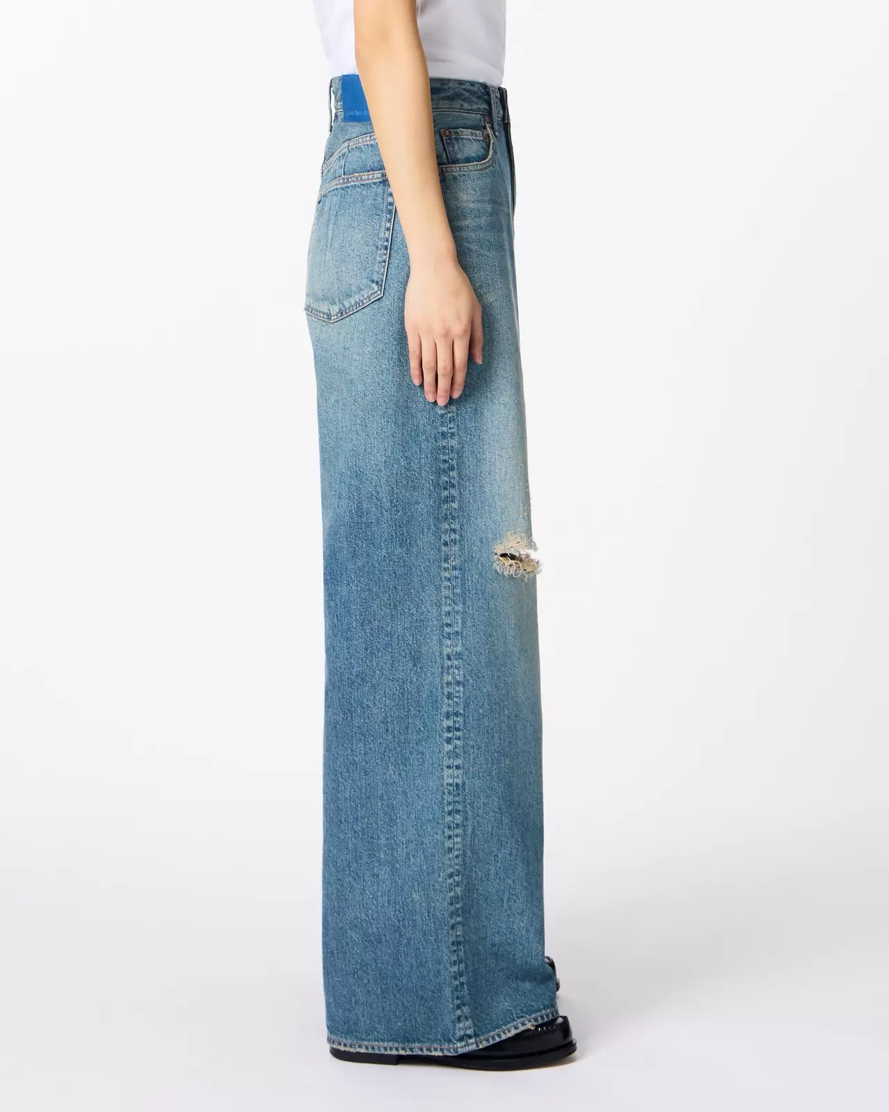 WOMEN | Damage Loose Jeans 11oz Medium Indigo,MEDIUM INDIGO, large image number 1