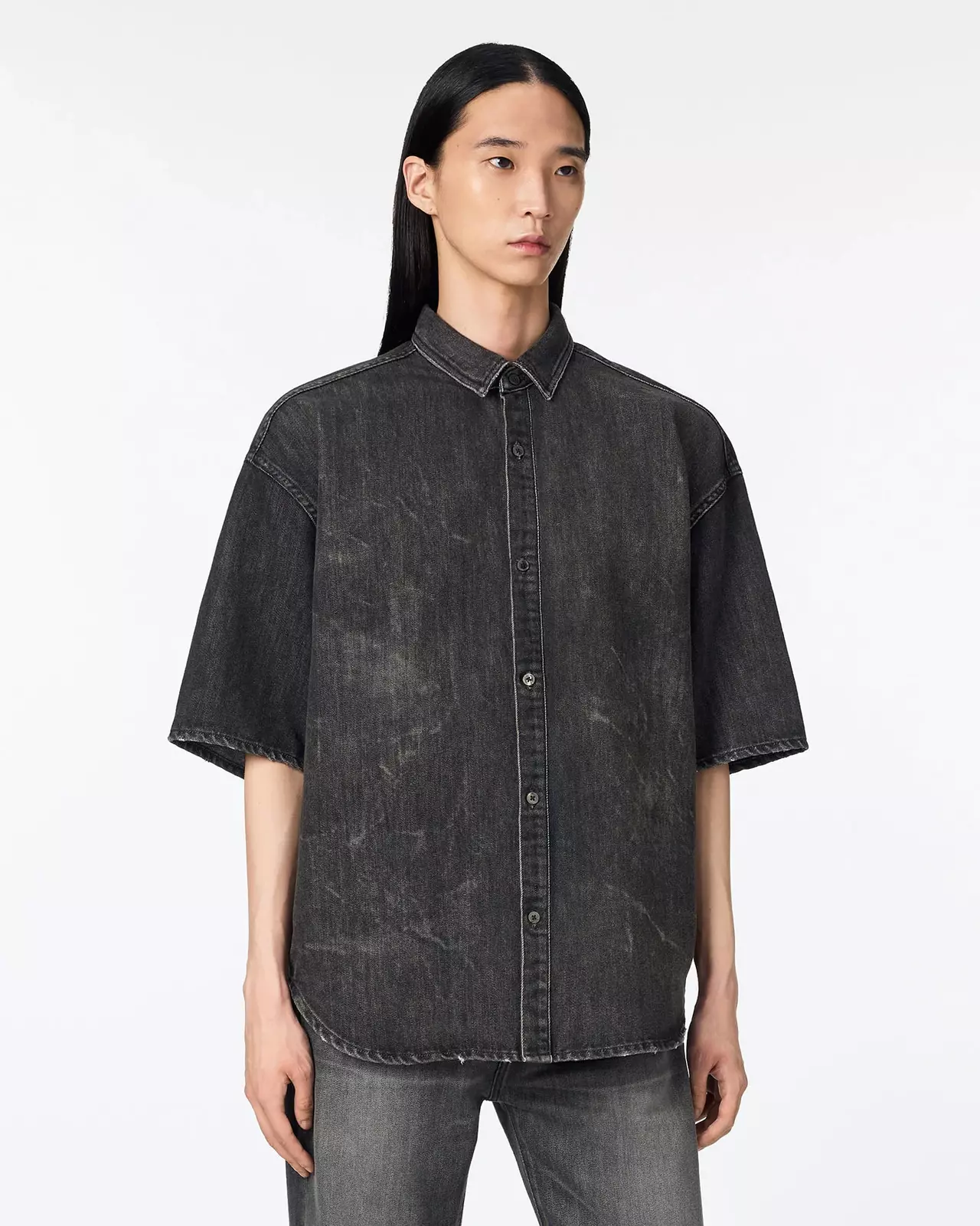 MEN | Light Oversized S/S Shirt 9oz Washed Black,WASHED BLACK, large image number 1