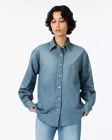WOMEN | Light Denim Relax Shirt 7oz Medium Indigo,MEDIUM INDIGO, large image number 0
