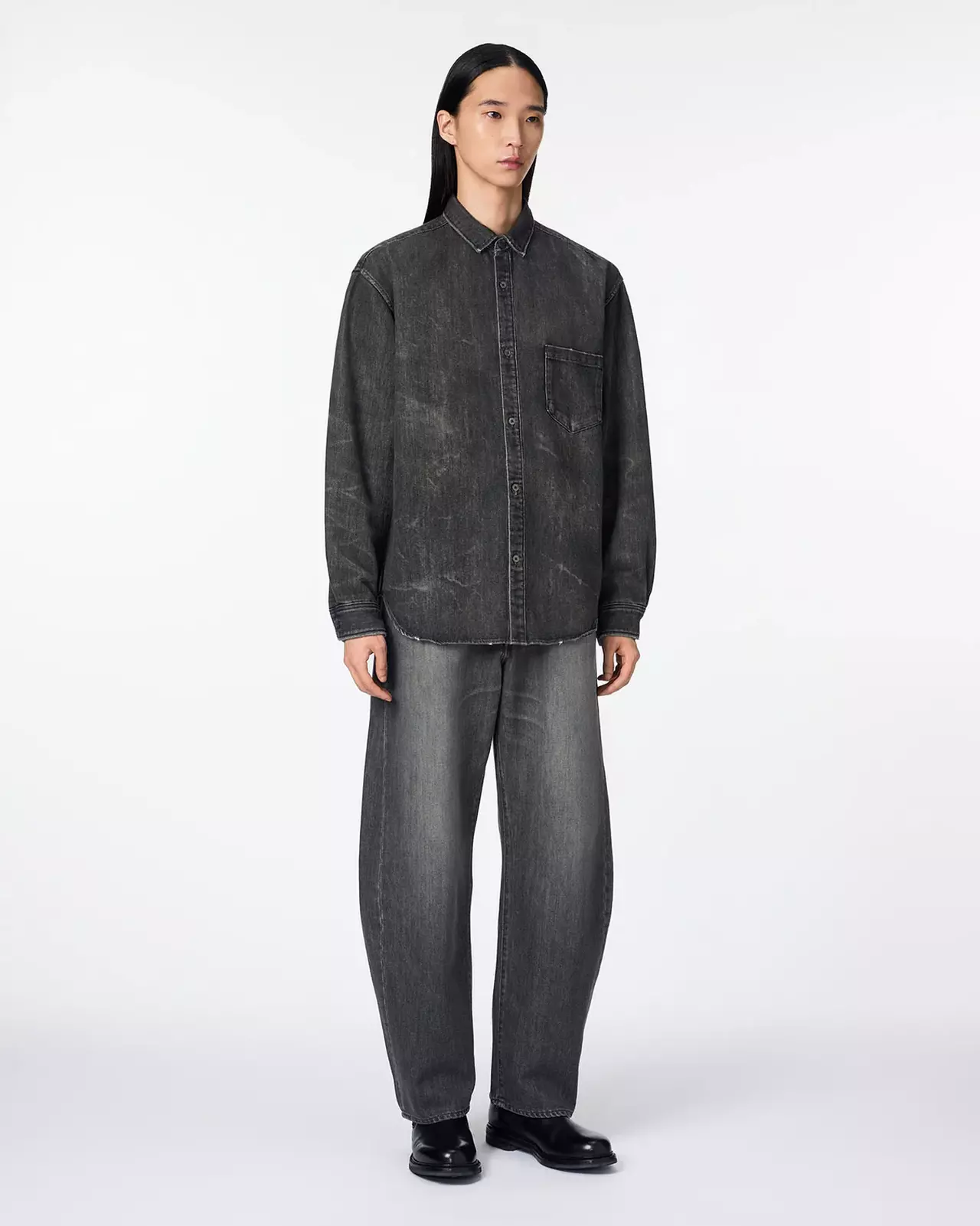 MEN | Light Relax Fit L/S Shirt 9oz Washed Black,WASHED BLACK, large image number 3