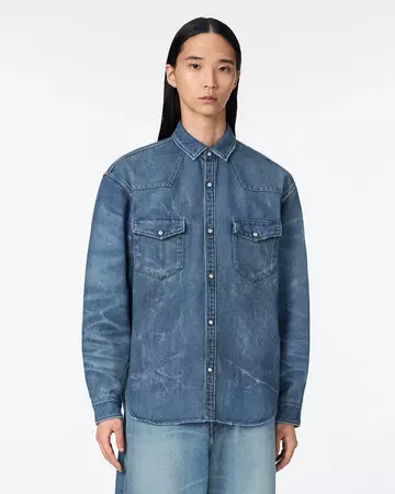 MEN | Light Relax Fit L/S Western Shirt 9oz Medium Indigo,MEDIUM INDIGO, large image number 0