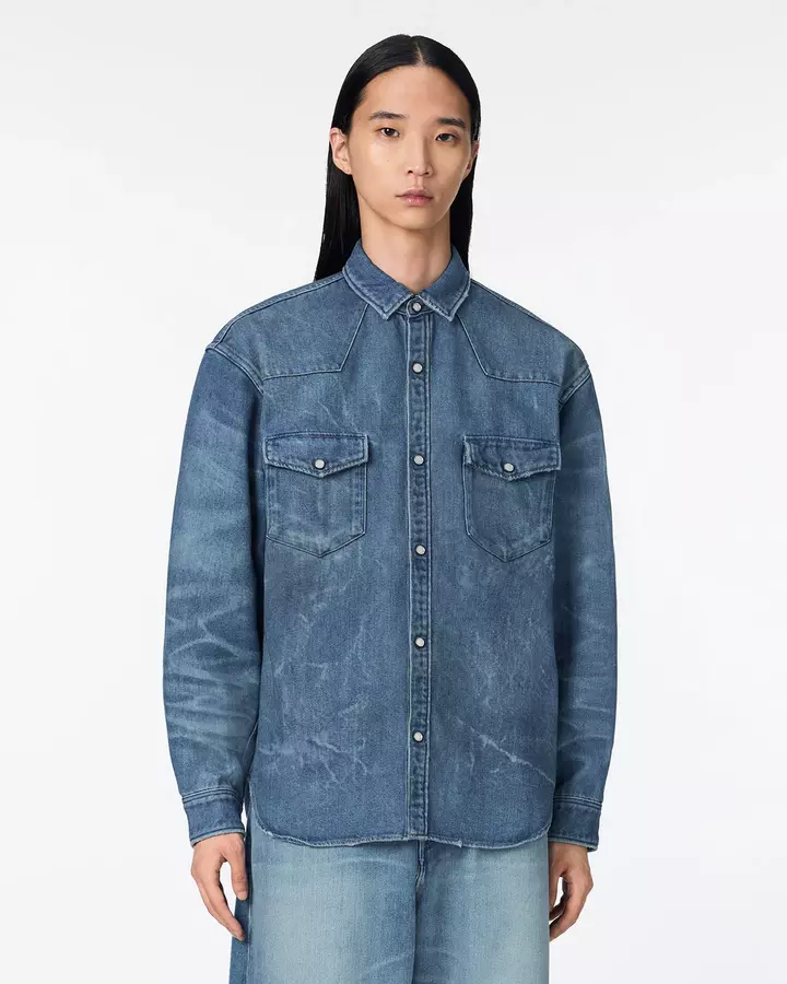 MEN | Light Relax Fit L/S Western Shirt 9oz Medium Indigo,, medium