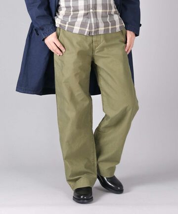 Sulphur Dyed Back Satin Wide Trousers,OLIVE, large image number 15