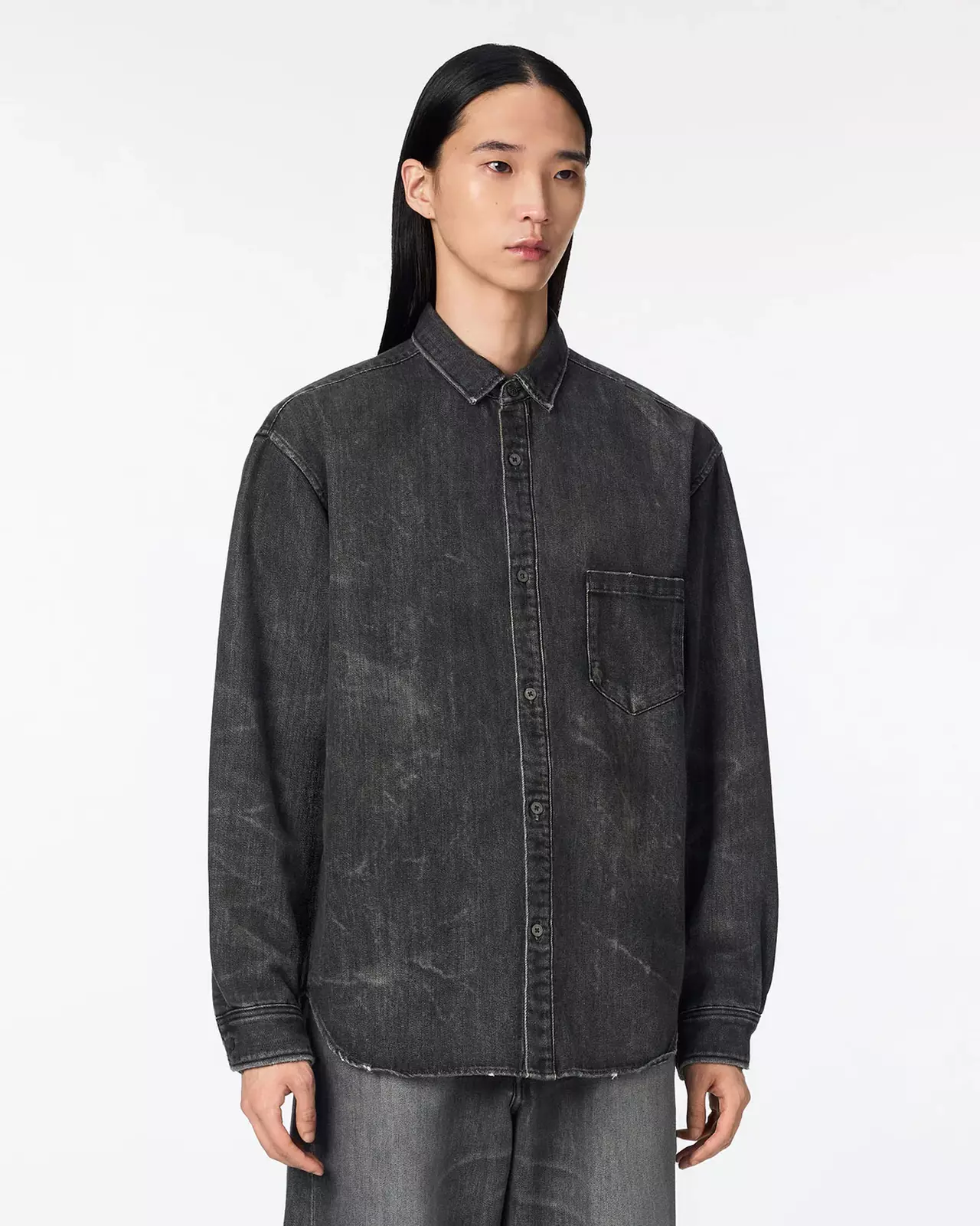 MEN | Light Relax Fit L/S Shirt 9oz Washed Black,WASHED BLACK, large image number 1