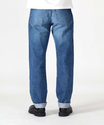 J401_MID CIRCLE Classic Straight 14.8oz American Cotton Vintage Selvedge Jeans (Wash),MEDIUM INDIGO, large image number 4