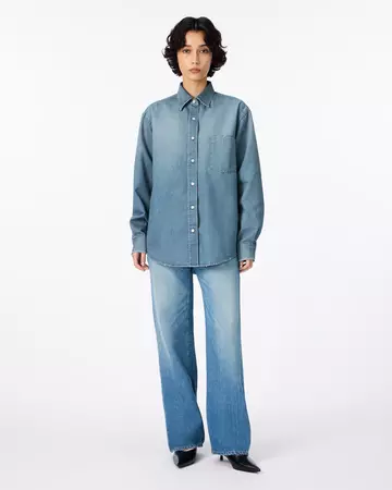 WOMEN | Light Denim Relax Shirt 7oz Medium Indigo,MEDIUM INDIGO, large image number 4